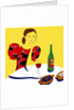 Woman Sitting at a Table with a Bottle of Wine by Anonymous