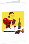 Woman Sitting at a Table with a Bottle of Wine by Anonymous