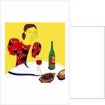 Woman Sitting at a Table with a Bottle of Wine by Anonymous