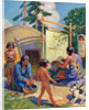Illustration of Native Americans weaving and making pottery by Arnold Lorne Hicks