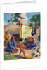 Illustration of Native Americans weaving and making pottery by Arnold Lorne Hicks