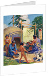 Illustration of Native Americans weaving and making pottery by Arnold Lorne Hicks