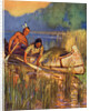 Illustration of Native Americans harvesting wild rice by Arnold Lorne Hicks