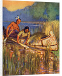 Illustration of Native Americans harvesting wild rice by Arnold Lorne Hicks