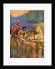 Illustration of Native Americans harvesting wild rice by Arnold Lorne Hicks
