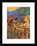 Illustration of Native Americans harvesting wild rice by Arnold Lorne Hicks