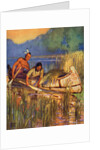 Illustration of Native Americans harvesting wild rice by Arnold Lorne Hicks