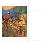 Illustration of Native Americans harvesting wild rice by Arnold Lorne Hicks