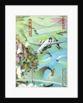 Illustration of airplane flying over San Francisco Bay by C.H. DeWitt