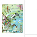 Illustration of airplane flying over San Francisco Bay by C.H. DeWitt