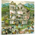 Illustration of building of first Spanish mission in California by C.H. DeWitt