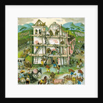 Illustration of building of first Spanish mission in California by C.H. DeWitt