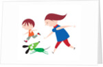 A Mother and Son Running with a Dog by Anonymous