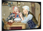 Victorian magic lantern slide of elderly couple blowing bubbles by Anonymous