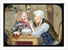 Victorian magic lantern slide of elderly couple blowing bubbles by Anonymous