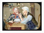 Victorian magic lantern slide of elderly couple blowing bubbles by Anonymous