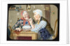 Victorian magic lantern slide of elderly couple blowing bubbles by Anonymous