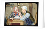Victorian magic lantern slide of elderly couple blowing bubbles by Anonymous