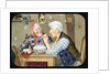 Victorian magic lantern slide of elderly couple blowing bubbles by Anonymous