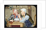 Victorian magic lantern slide of elderly couple blowing bubbles by Anonymous