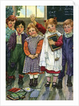 Illustration of children in schoolroom by Clara M. Burd