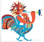 Sun riding chicken and playing horn by Anonymous