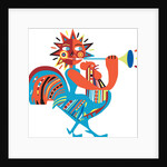 Sun riding chicken and playing horn by Anonymous