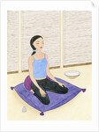 Woman Meditating on Blue Pillow by Anonymous