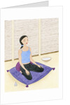 Woman Meditating on Blue Pillow by Anonymous