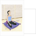 Woman Meditating on Blue Pillow by Anonymous