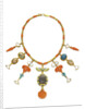 Egyptian Revival coral, multi-gem and gold necklace by Anonymous