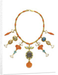 Egyptian Revival coral, multi-gem and gold necklace by Anonymous