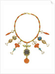 Egyptian Revival coral, multi-gem and gold necklace by Anonymous