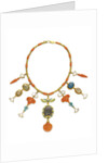 Egyptian Revival coral, multi-gem and gold necklace by Anonymous