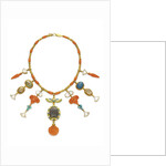 Egyptian Revival coral, multi-gem and gold necklace by Anonymous