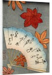 Japanese print of fan with maple leaves by Anonymous