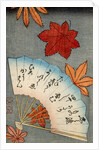 Japanese print of fan with maple leaves by Anonymous