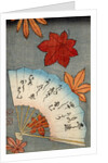 Japanese print of fan with maple leaves by Anonymous