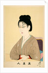 Print of woman wearing wire spectacles by Hashimoto Chikanobu