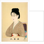 Print of woman wearing wire spectacles by Hashimoto Chikanobu