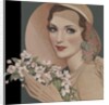 Woman with flowers in picture hat by Anonymous