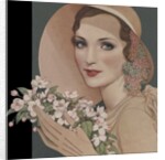 Woman with flowers in picture hat by Anonymous