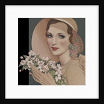 Woman with flowers in picture hat by Anonymous