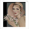 Woman with flowers in picture hat by Anonymous