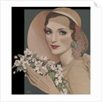 Woman with flowers in picture hat by Anonymous