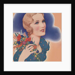 Blond woman holding bunch of flowers by Anonymous