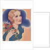 Blond woman holding bunch of flowers by Anonymous