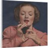 Woman putting on lipstick by Anonymous