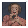 Woman putting on lipstick by Anonymous