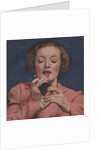 Woman putting on lipstick by Anonymous